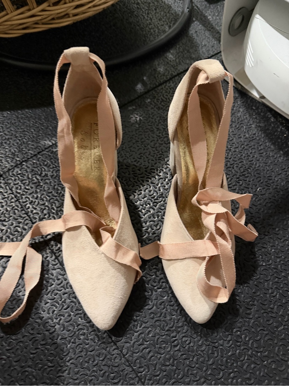 Pointed-Toe Lace-Up Heels in Blush Pink